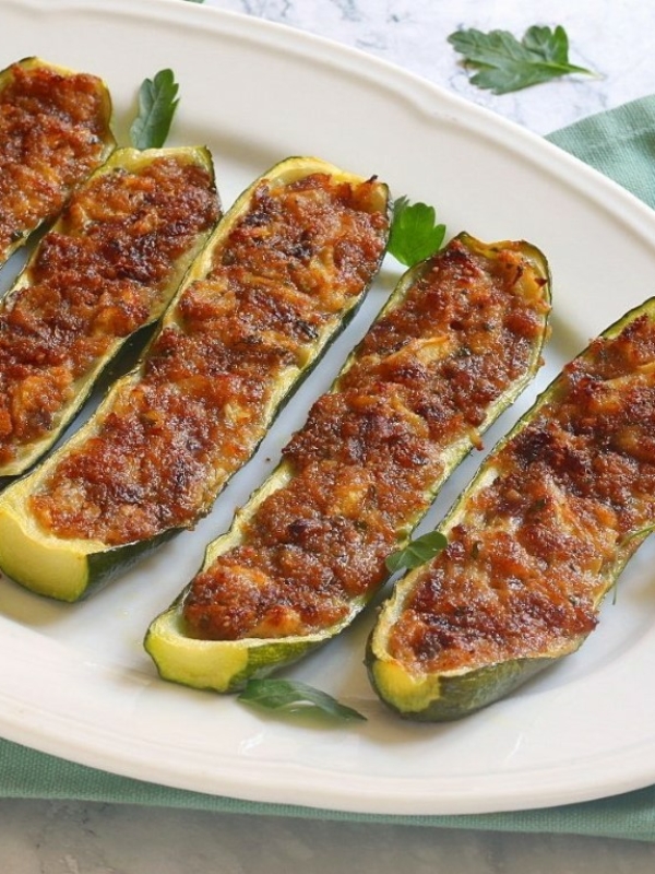 Courgettes gratinées aux lardons