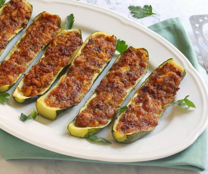 Courgettes gratinées aux lardons