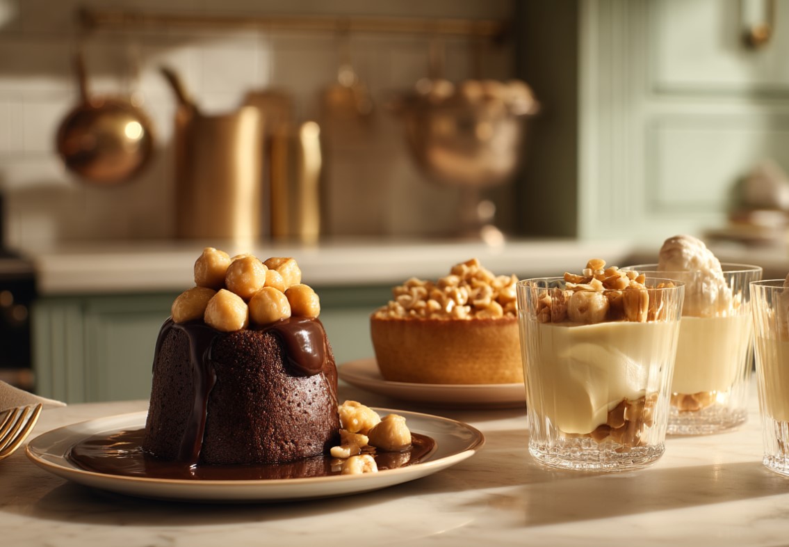 3 desserts gourmands et raffinés avec des noix de macadamia